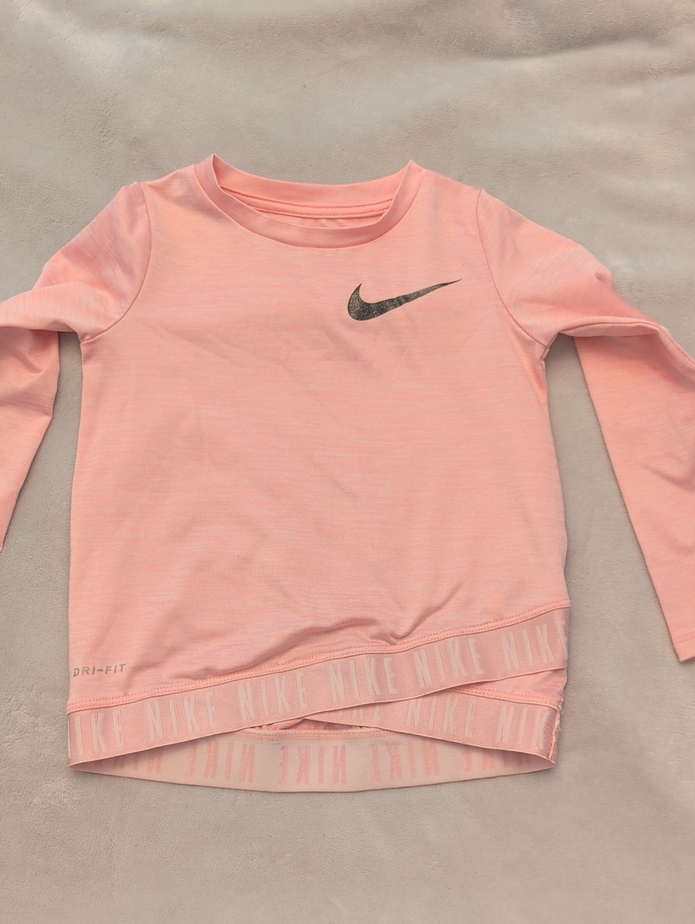 Nike Pink Long Sleeve Dri-FIT Top with Metallic Swoosh